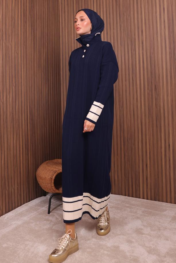 Hijab clothing NAVY BLUE KNITWEAR DRESS T 5407 - TRENDTESETTÜR