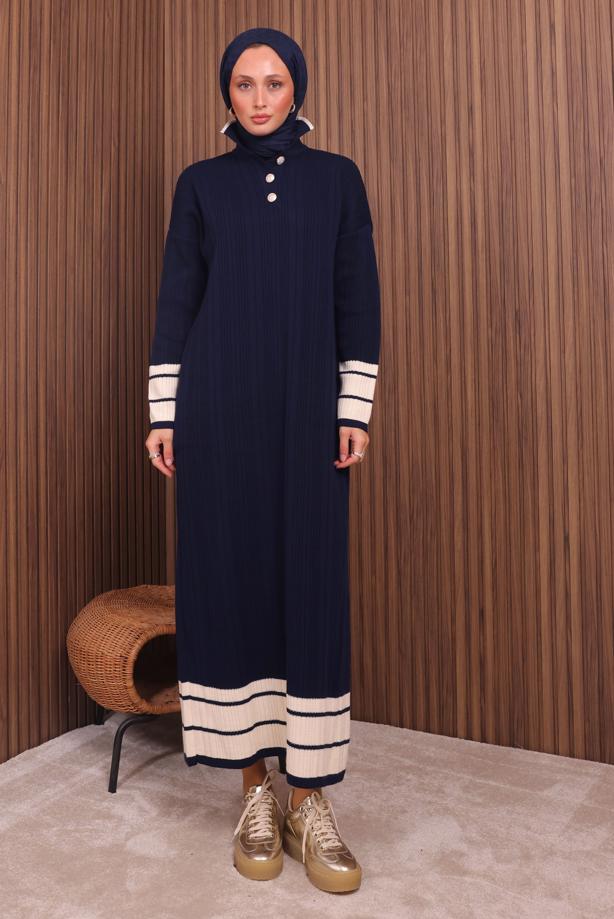 Hijab clothing NAVY BLUE KNITWEAR DRESS T 5407 - TRENDTESETTÜR