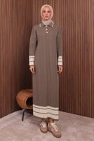 Tesettür giyim VİZON TRİKO ELBİSE T 5407