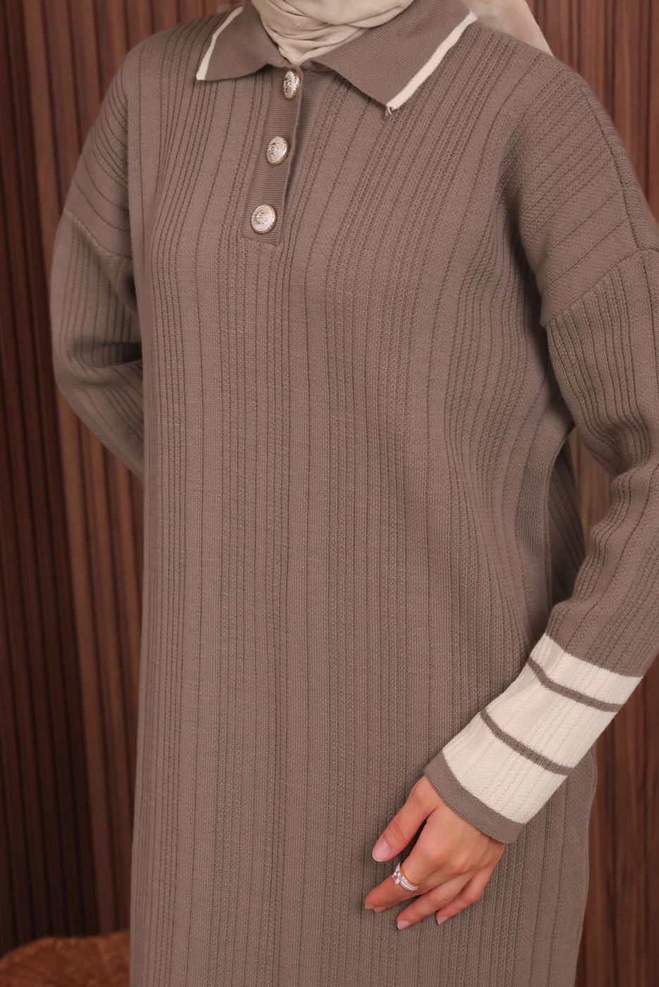 Tesettür giyim VİZON TRİKO ELBİSE T 5407