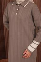 Tesettür giyim VİZON TRİKO ELBİSE T 5407