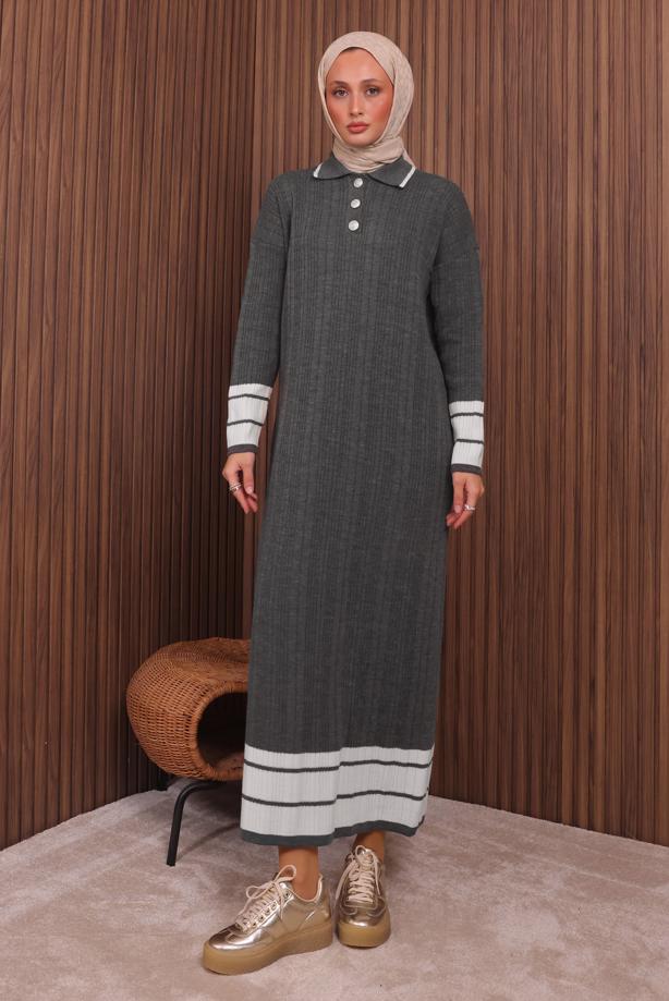 Hijab clothing GREY KNITWEAR DRESS T 5407 - TRENDTESETTÜR