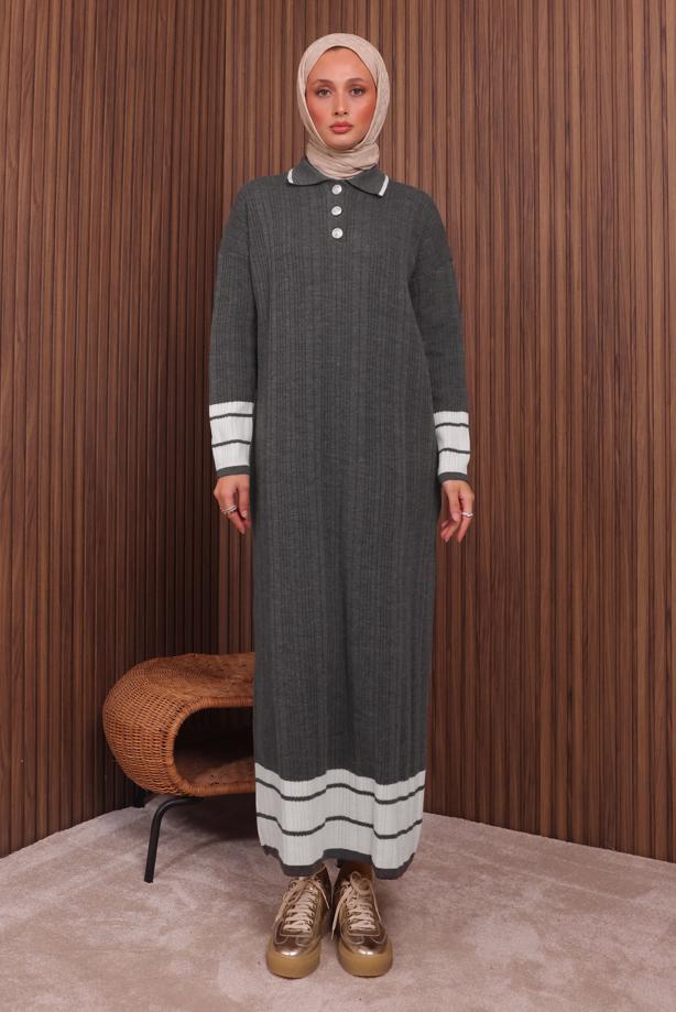 Hijab clothing GREY KNITWEAR DRESS T 5407 - TRENDTESETTÜR