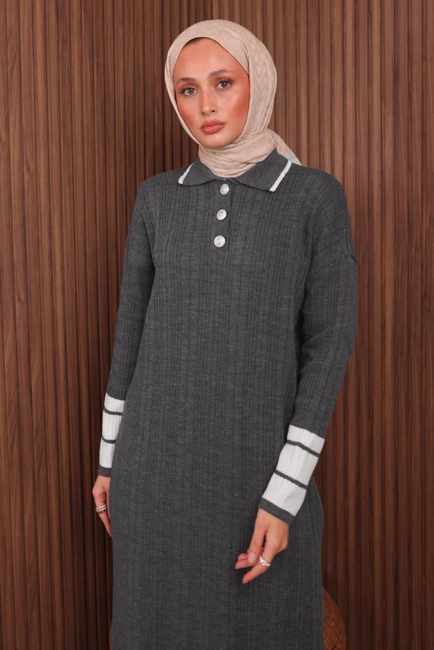 Hijab clothing GREY KNITWEAR DRESS T 5407 - TRENDTESETTÜR