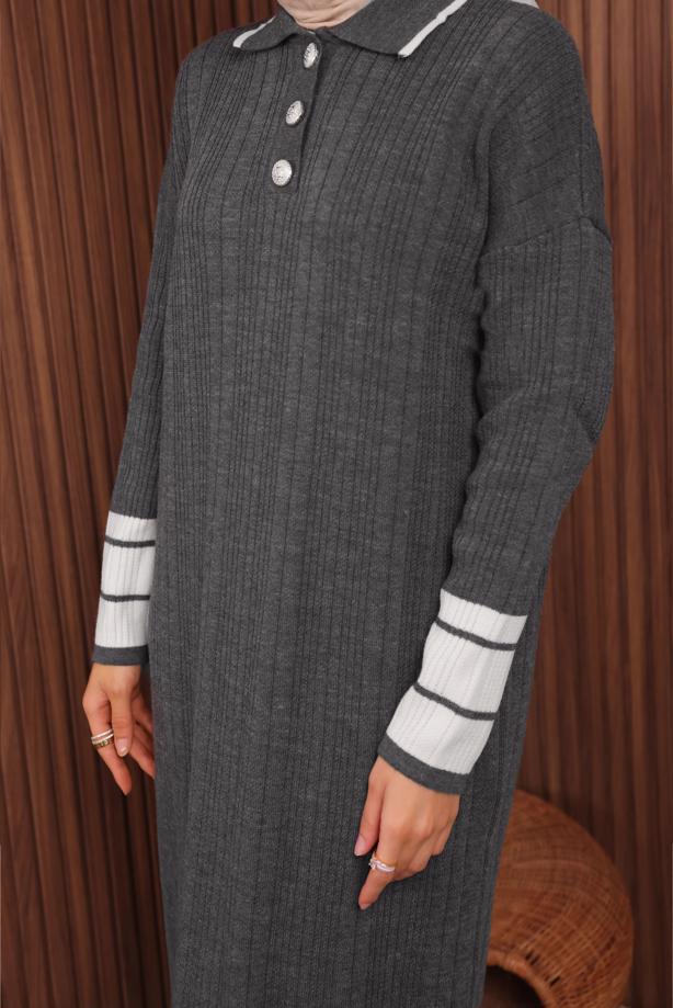 Hijab clothing GREY KNITWEAR DRESS T 5407 - TRENDTESETTÜR