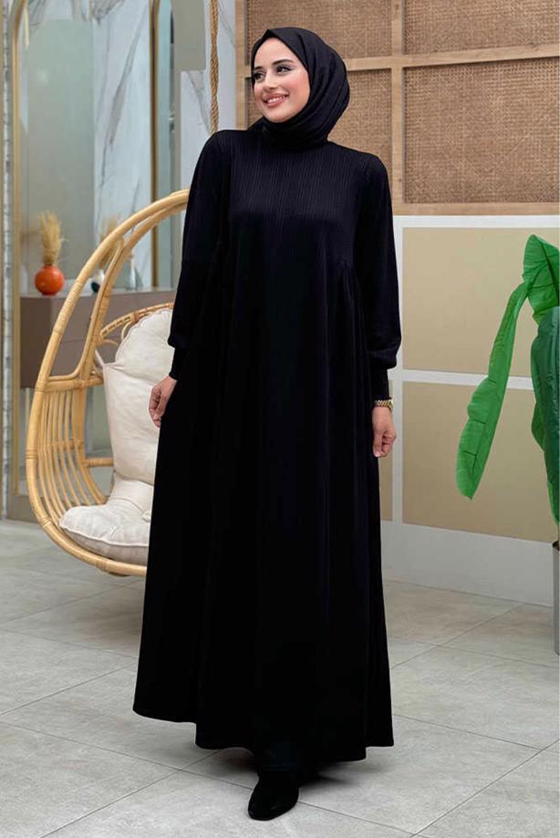 Hijab clothing BLACK COMFORTABLE KNITTED DRESS T 6206 - TRENDTESETTÜR