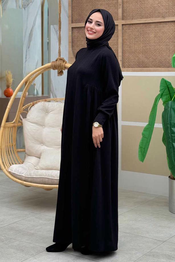 Hijab clothing BLACK COMFORTABLE KNITTED DRESS T 6206 - TRENDTESETTÜR