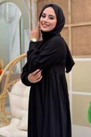 Tesettür giyim SİYAH RAHAT ÖRME ELBİSE T 6206