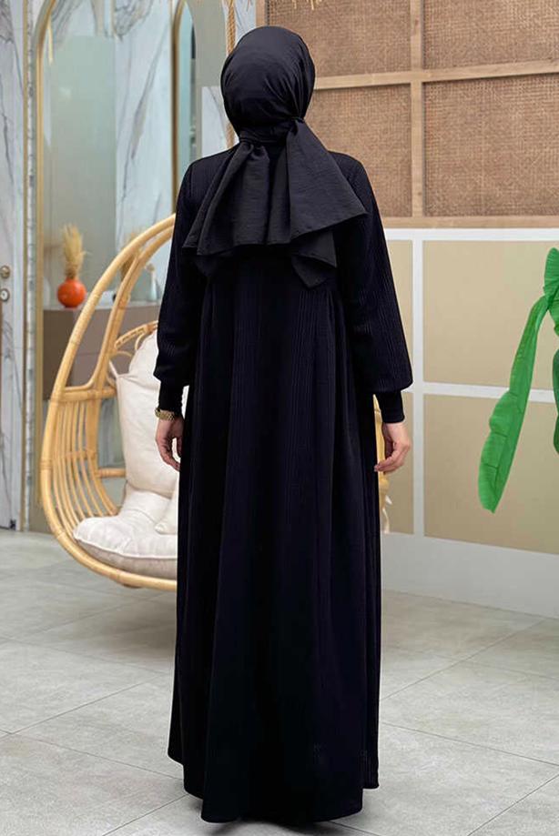 Hijab clothing BLACK COMFORTABLE KNITTED DRESS T 6206 - TRENDTESETTÜR