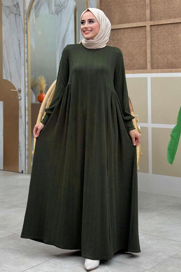 Hijab clothing KHAKI COMFORTABLE KNITTED DRESS T 6206 - TRENDTESETTÜR