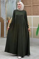 Tesettür giyim HAKİ RAHAT ÖRME ELBİSE T 6206