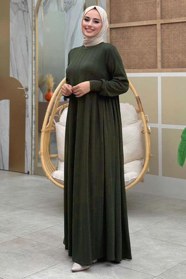 Hijab clothing KHAKI COMFORTABLE KNITTED DRESS T 6206 - TRENDTESETTÜR