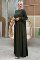 Tesettür giyim HAKİ RAHAT ÖRME ELBİSE T 6206