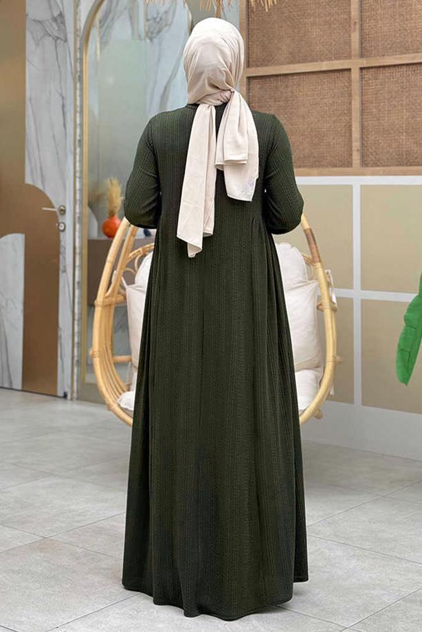 Hijab clothing KHAKI COMFORTABLE KNITTED DRESS T 6206 - TRENDTESETTÜR