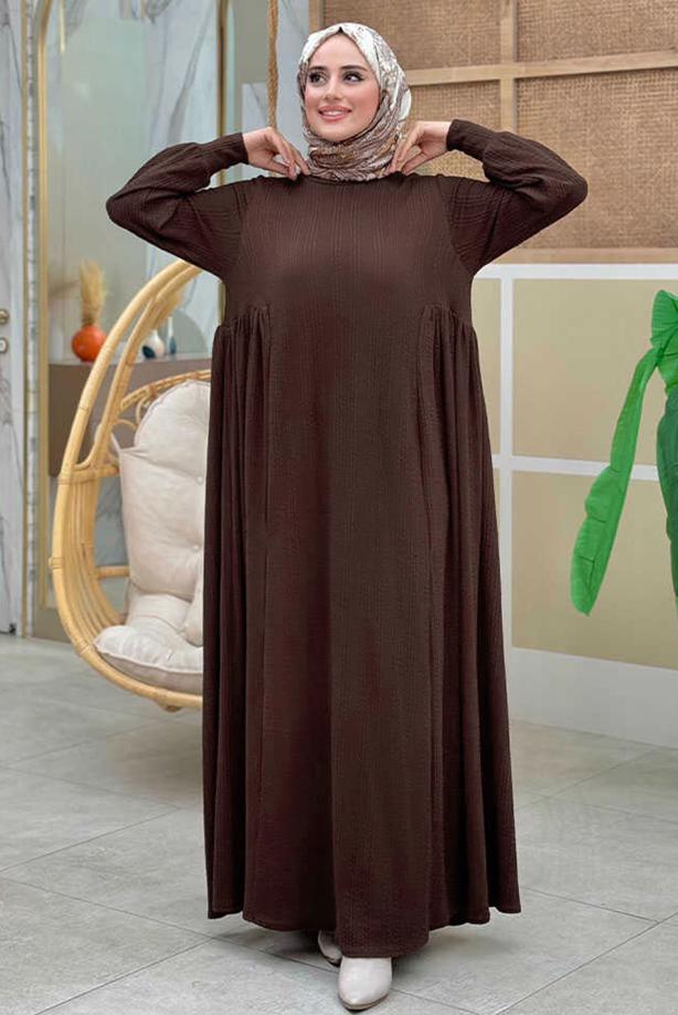 Hijab clothing BROWN COMFORTABLE KNITTED DRESS T 6206 - TRENDTESETTÜR