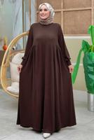 Tesettür giyim KAHVE RAHAT ÖRME ELBİSE T 6206