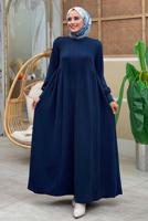 Tesettür giyim LACİVERT RAHAT ÖRME ELBİSE T 6206