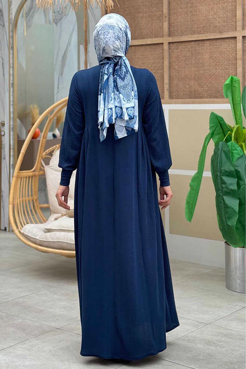 Tesettür giyim LACİVERT RAHAT ÖRME ELBİSE T 6206