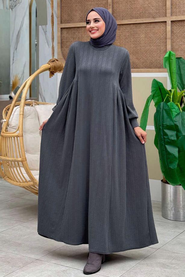 Hijab clothing GREY COMFORTABLE KNITTED DRESS T 6206 - TRENDTESETTÜR
