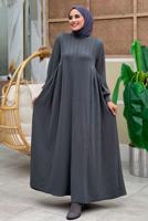Tesettür giyim GRİ RAHAT ÖRME ELBİSE T 6206