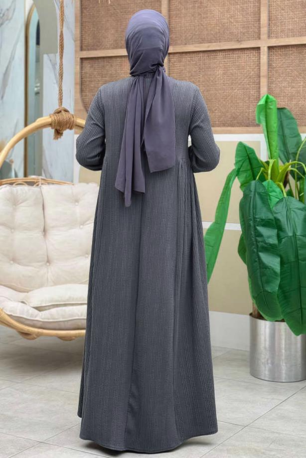 Hijab clothing GREY COMFORTABLE KNITTED DRESS T 6206 - TRENDTESETTÜR