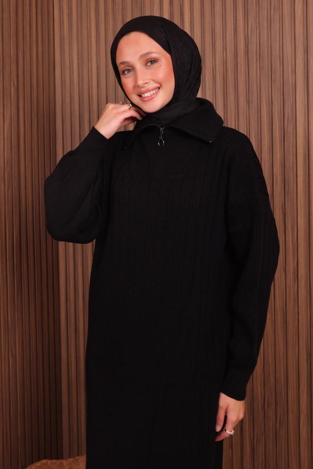 Hijab clothing BLACK KNITWEAR DRESS T 6407 - TRENDTESETTÜR