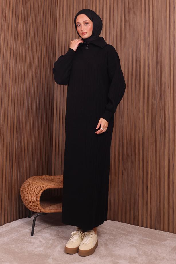 Hijab clothing BLACK KNITWEAR DRESS T 6407 - TRENDTESETTÜR
