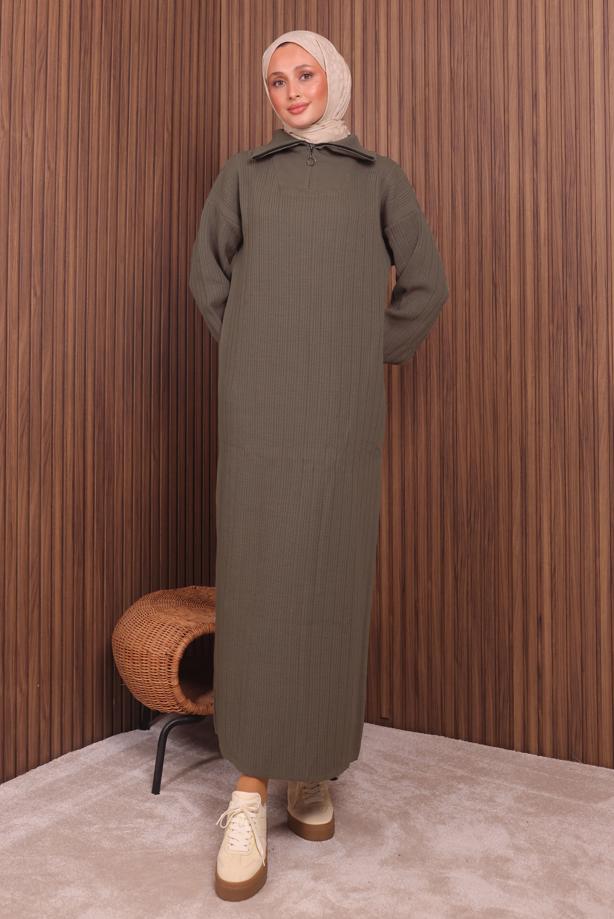 Hijab clothing BROWN KNITWEAR DRESS T 6407 - TRENDTESETTÜR