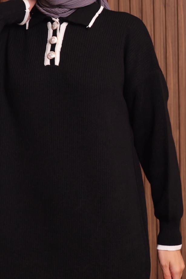 Tesettür giyim SİYAH T 7407 NSS TRİKO ELBİSE - TRENDTESETTÜR