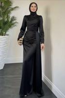 Vêtements hijab NOIR ROBE EN SATIN AVEC TRAÎNE T 7521