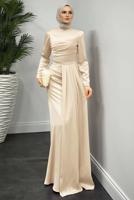 Vêtements hijab BEIGE ROBE EN SATIN AVEC TRAÎNE T 7521