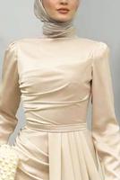 Vêtements hijab BEIGE ROBE EN SATIN AVEC TRAÎNE T 7521