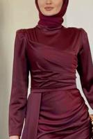 Vêtements hijab ROUGE BORDEAUX ROBE EN SATIN AVEC TRAÎNE T 7521