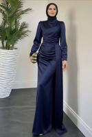 Vêtements hijab BLEU MARINE ROBE EN SATIN AVEC TRAÎNE T 7521