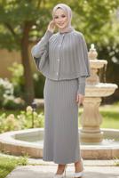 Tesettür giyim GRİ BOLEROLU TRİKO ELBİSE T 8744