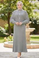 Tesettür giyim GRİ BOLEROLU TRİKO ELBİSE T 8744