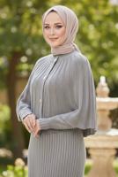Tesettür giyim GRİ BOLEROLU TRİKO ELBİSE T 8744