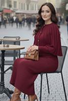 Tesettür giyim BORDO BOLEROLU TRİKO ELBİSE T 8744