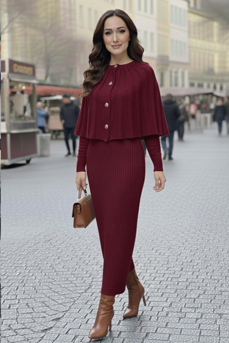 Tesettür giyim BORDO BOLEROLU TRİKO ELBİSE T 8744