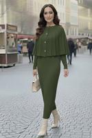 Tesettür giyim HAKİ BOLEROLU TRİKO ELBİSE T 8744