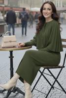 Tesettür giyim HAKİ BOLEROLU TRİKO ELBİSE T 8744