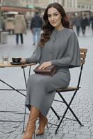 Tesettür giyim GRİ BOLEROLU TRİKO ELBİSE T 8744