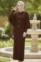 Tesettür giyim KAHVE BOLEROLU TRİKO ELBİSE T 8744