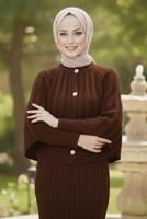 Tesettür giyim KAHVE BOLEROLU TRİKO ELBİSE T 8744