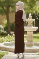Tesettür giyim KAHVE BOLEROLU TRİKO ELBİSE T 8744