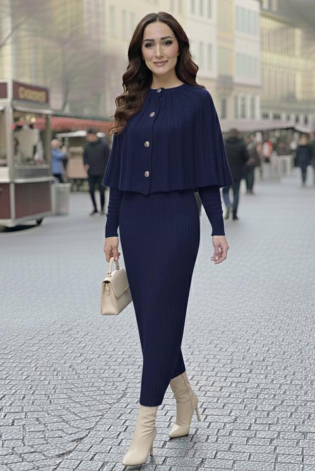 Tesettür giyim LACİVERT BOLEROLU TRİKO ELBİSE T 8744 - TRENDTESETTÜR