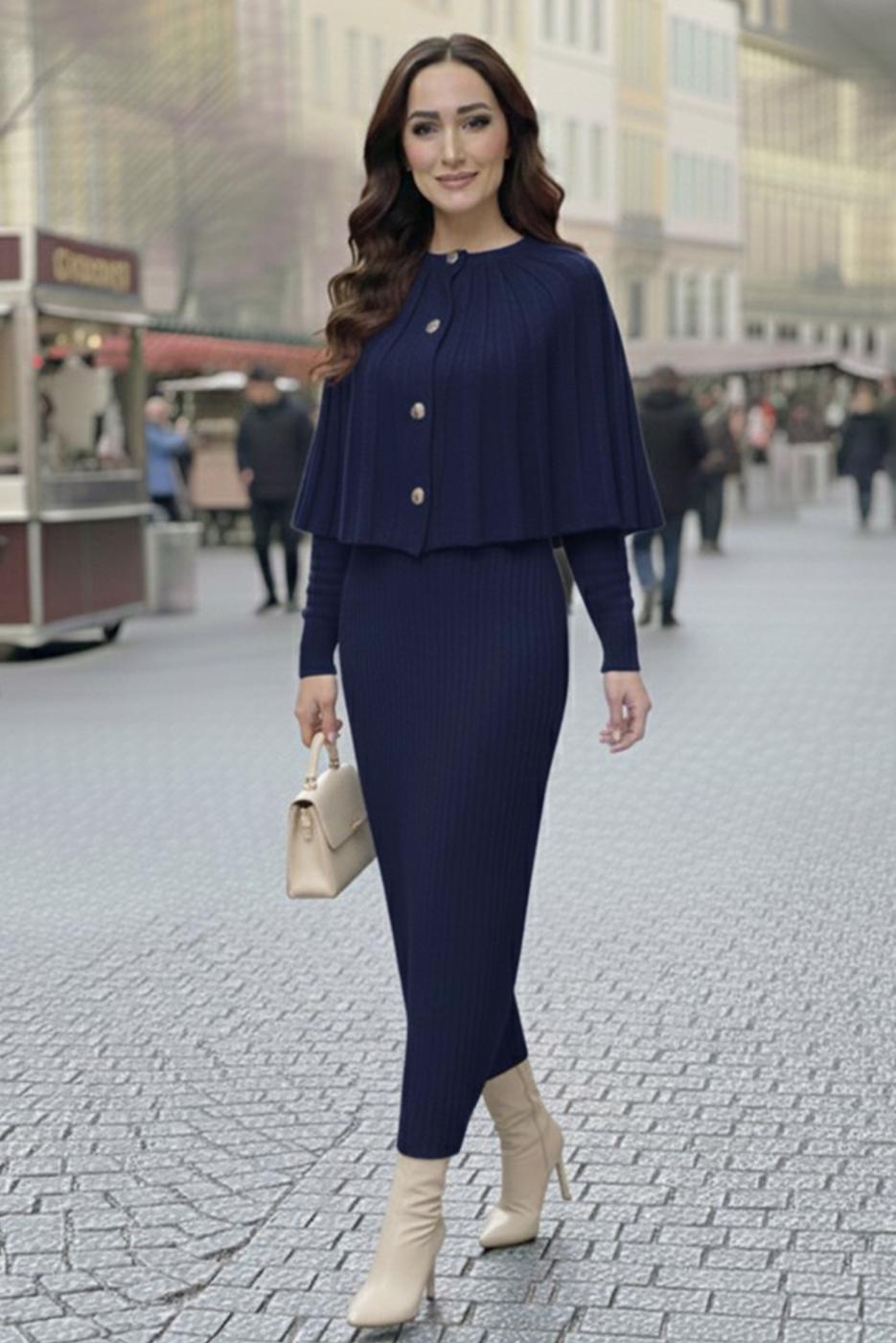 Tesettür giyim LACİVERT BOLEROLU TRİKO ELBİSE T 8744