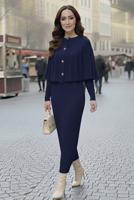 Tesettür giyim LACİVERT BOLEROLU TRİKO ELBİSE T 8744