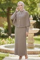 Tesettür giyim VİZON BOLEROLU TRİKO ELBİSE T 8744