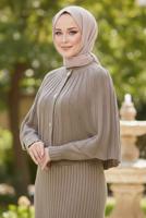 Tesettür giyim VİZON BOLEROLU TRİKO ELBİSE T 8744